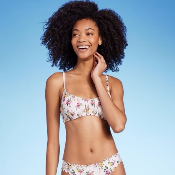 Shade and Shore cream floral bikini set 34D top Large bottoms - Picture 1 of 9